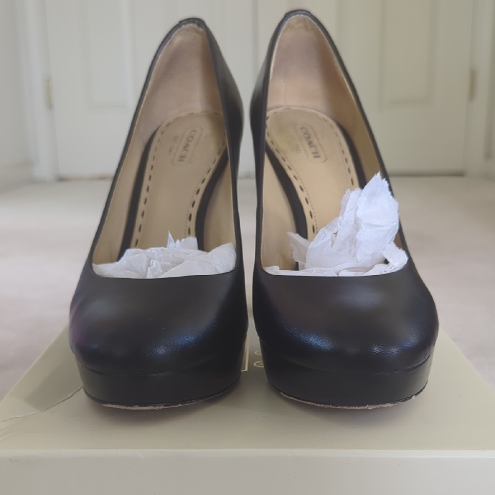 Coach Black Heels with Classic Pump Style and High Thick Heel